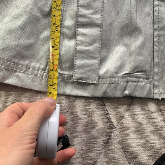 Tally Weir Y2K Metallic Silver Chrome Zip up Trench Coat with a waist tie - Picture 7 of 12